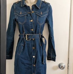 blue jean button down midi dress